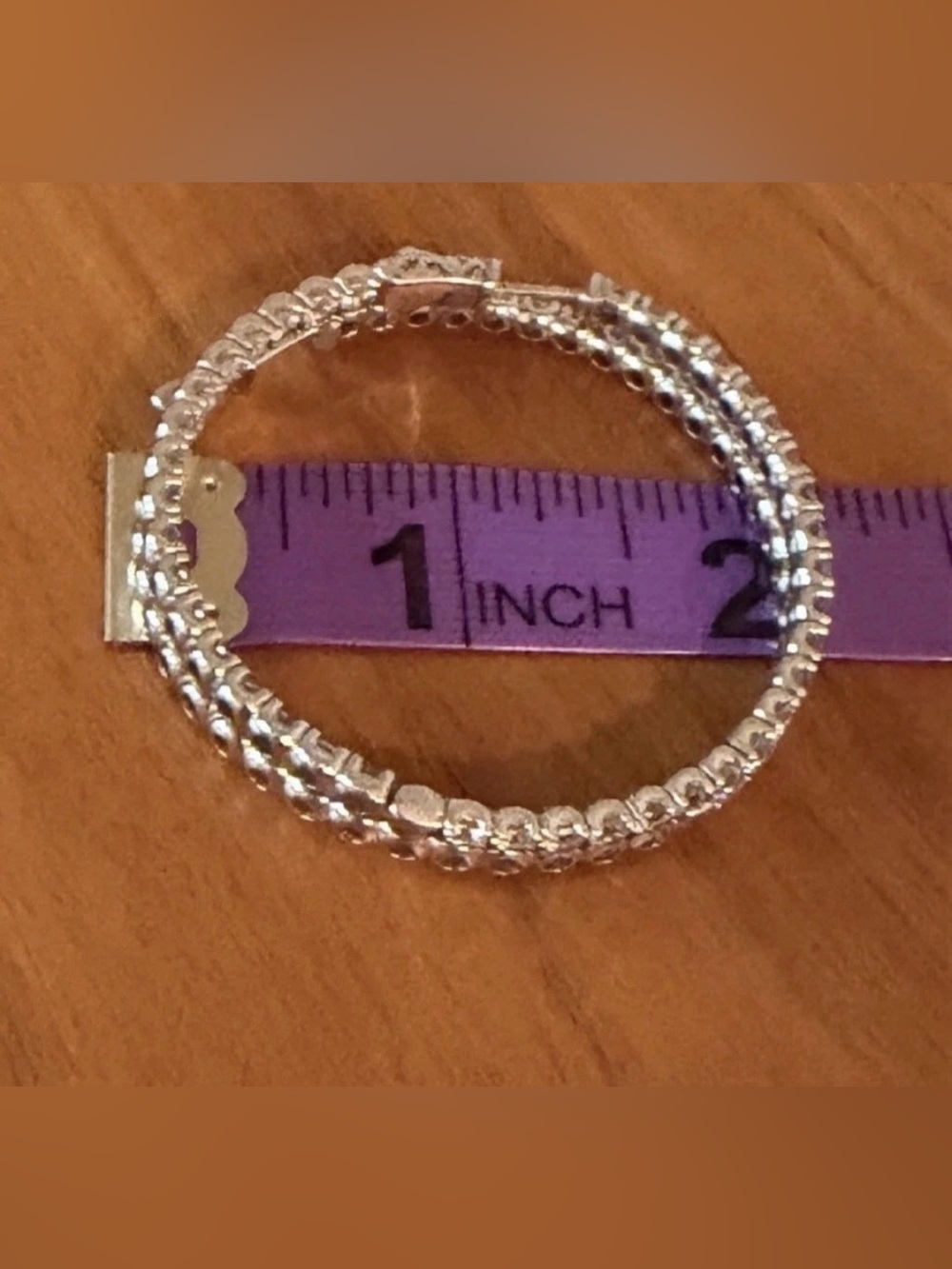 Vintage Sterling Silver Tennis Style Crystal Hoop Earrings - Picture 8 of 9